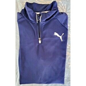PUMA Ess Active Navy Blue Pullover Sweatshirt Jacket Mens 1/4 Zip Runner LS Lge